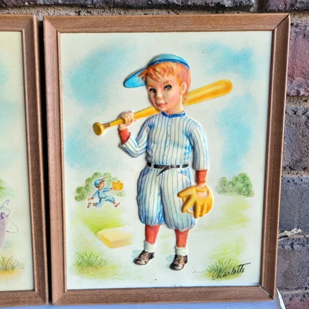 Pair of 1950's Metalcraft Framed 3D Baseball & Football Prints ⚾ 🏈 - Picture 2 of 14